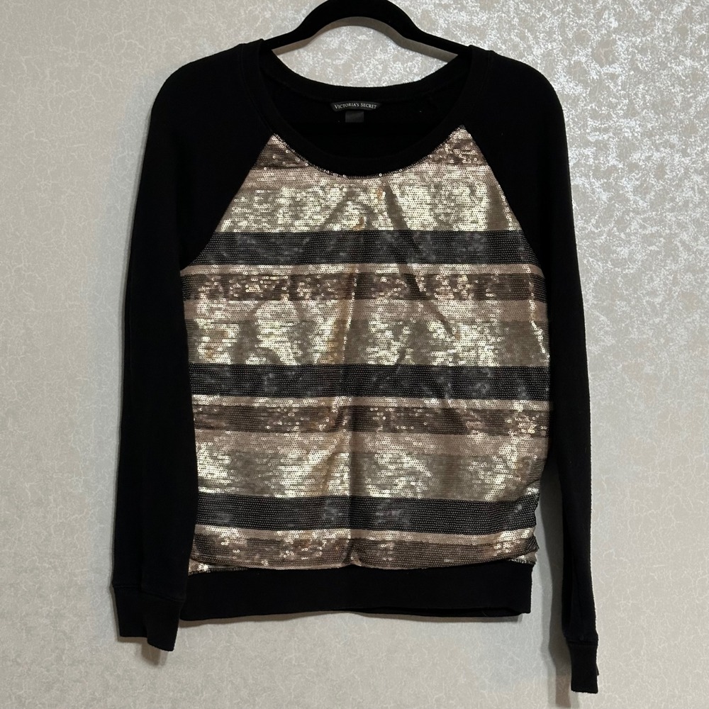 Victoria's Secret Sequin Striped‎ Scoop Neck Sweater Sweatshirt Long Sleeve M